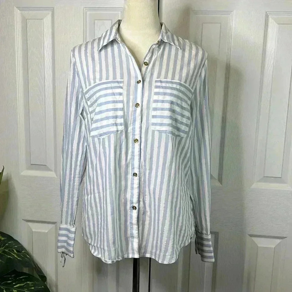 MICHAEL KORS Medium Shirt Striped Button Up Collared Long Sleeve - Picture 10 of 11